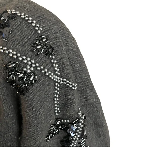 Vintage 80s 90s Sequins Beaded Grey Sweater. S/M. Silk Blend Retro Embellished - Picture 8 of 8